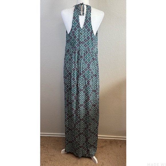 Roxy Start Something Green Pink Strappy Maxi Dress Lightweight Boho Tie Back XL - Picture 9 of 15
